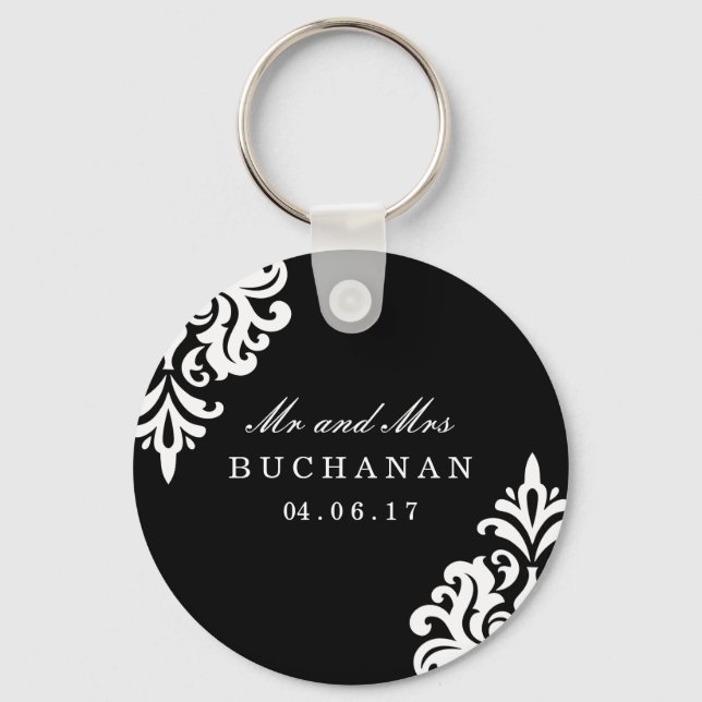 Personalized Damask Wedding Keepsake Keychain (Front)
