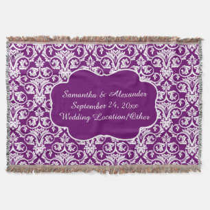 Personalized Damask Wedding/Keepsake Purple Throw