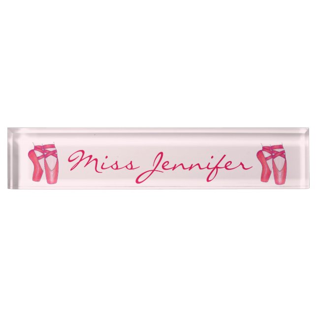 Personalized Dance Pink Ballet Toe Shoes Teacher Nameplate (Front)
