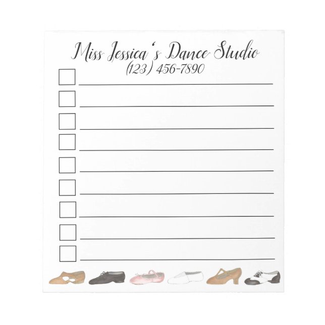 Personalized Dance Studio Ballet Tap Jazz Acro Notepad (Front)