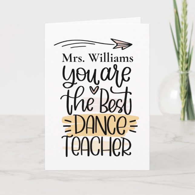 Personalized Dance Teacher Card. Thank You Card (Front)