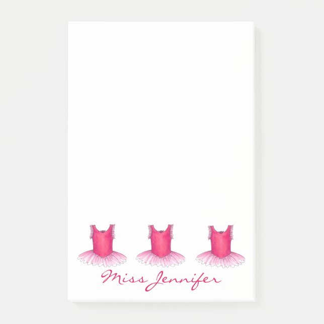 Personalized Dance Teacher Pink Ballet Tutu Dancer Post-it Notes (Front)