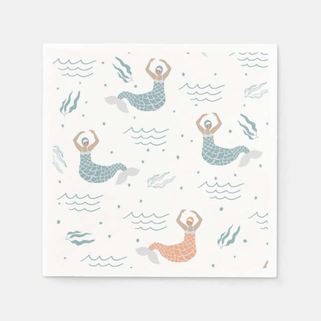 Personalized Dancing Mermaid Illustration Sea  Napkin (Front)