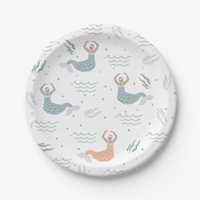 Personalized Dancing Mermaid Illustration Sea Paper Plate (Front)