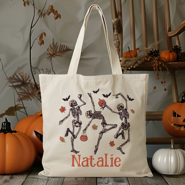 Personalized Dancing Skeleton Trick Or Treat Candy Tote Bag (Creator Uploaded)