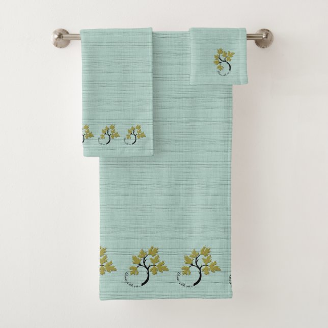 Personalized Dancing Tree Olive Green Bath Towel Set (Insitu)