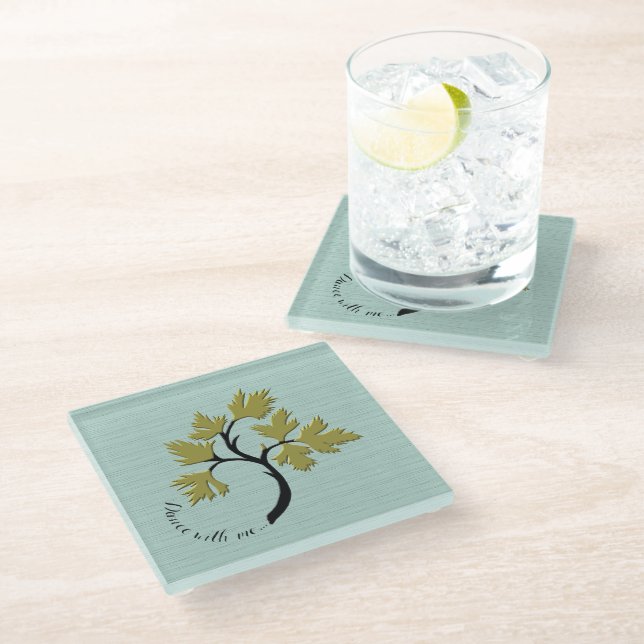 Personalized Dancing Tree Olive Green Glass Coaster (Angled)