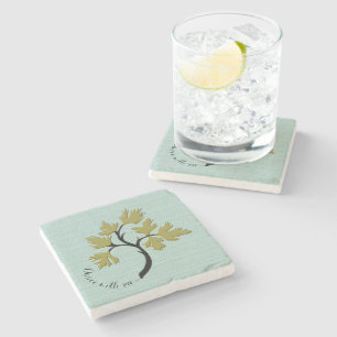 Personalized Dancing Tree Olive Green Marble Stone Coaster