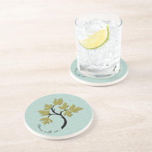 Personalized Dancing Tree Olive Green Sandstone Coaster