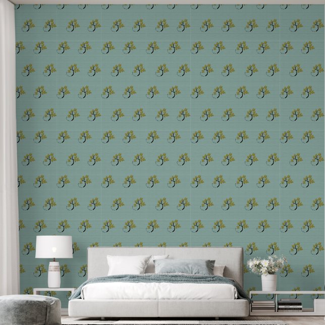 Personalized Dancing Tree Olive Green Wallpaper (Bedroom)