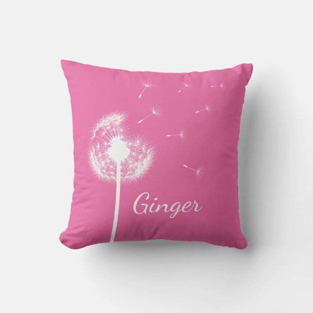 Personalized Dandelion Throw Pillow in pink (Front)