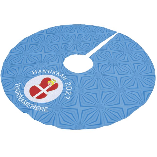 Personalized Danish Angel Hanukkah Flag Brushed Polyester Tree Skirt (Angled)