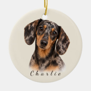 Personalized Dapple Dachshund with Custom Name Ceramic Ornament