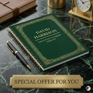 Personalized Dark Academia Emerald Green & Gold Ex Planner