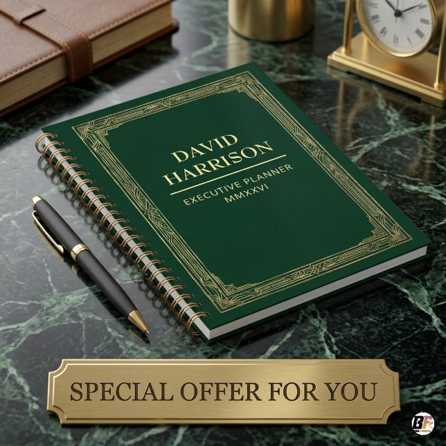 Personalized Dark Academia Emerald Green & Gold Ex Planner (#OfficeUse)