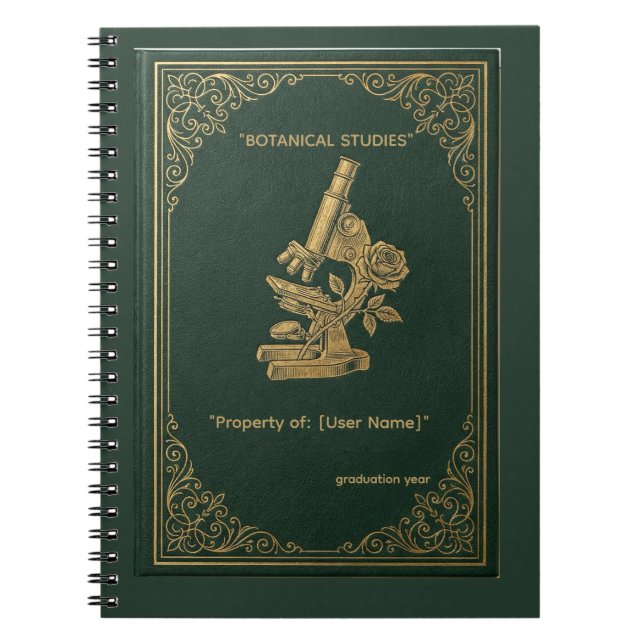 Personalized Dark Academia Microscope & Rose Notebook (Front)