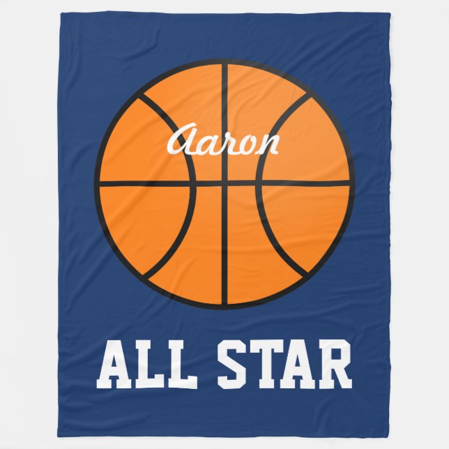 Personalized Dark Blue Basketball Blanket Gift (Front)