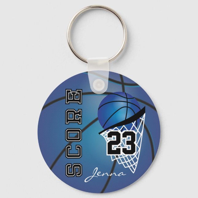 Personalized Dark Blue Basketball Keychain (Front)