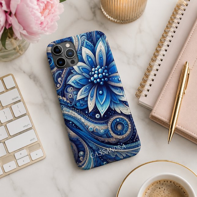 Personalized Dark Blue Black Paisley Art Pattern Case-Mate iPhone Case (Creator Uploaded)