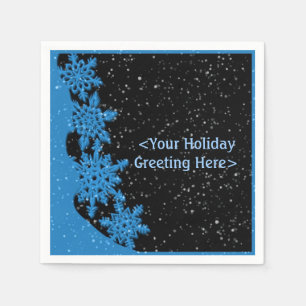 Personalized Dark Blue Christmas Snowflake Napkins