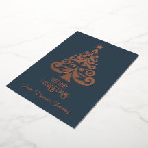 Personalized Dark Blue Gold Foil Christmas Card