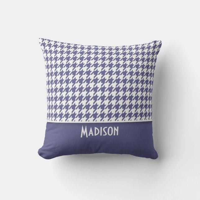 Personalized Dark Blue-Grey Houndstooth Throw Pillow (Front)