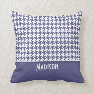 Personalized Dark Blue-Grey Houndstooth Throw Pillow