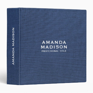 Personalized Dark Blue Linen White Typography Binder