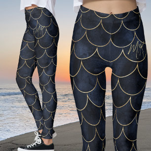 Personalized Dark Blue Mermaid Scales Leggings
