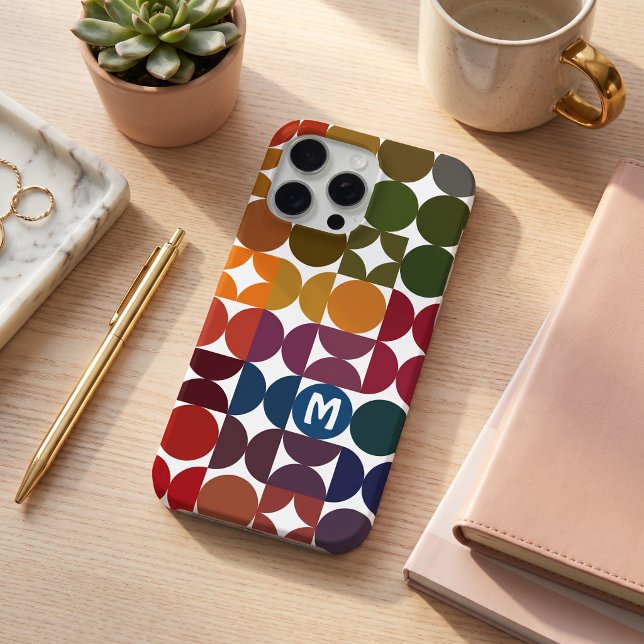 Personalized Dark Blue Orange Green Midcentury Art Case-Mate iPhone Case (Creator Uploaded)