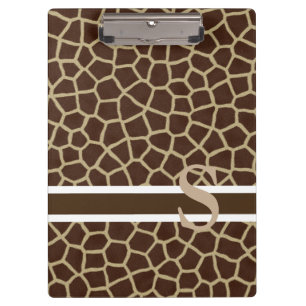 Personalized Dark Brown Badge Giraffe Print Clipboard