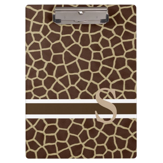 Personalized Dark Brown Badge Giraffe Print Clipboard (Front)