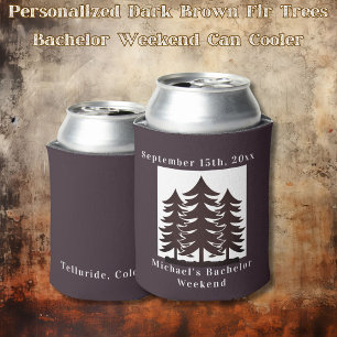 Personalized Dark Brown Fir Trees Bachelor Weekend Can Cooler
