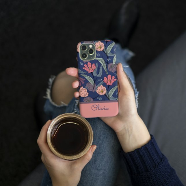 Personalized Dark Floral Tulip Pattern Phone Case (Creator Uploaded)