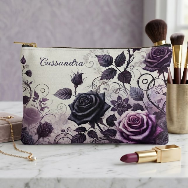 Personalized Dark Gothic Floral Cosmetic Makeup Accessory Pouch (Creator Uploaded)