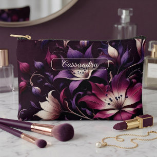 Personalized Dark Gothic Floral Cosmetic Makeup Accessory Pouch