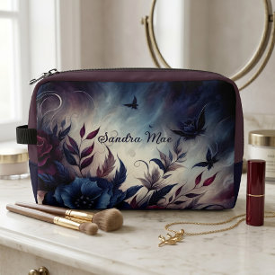 Personalized Dark Gothic Floral Travel Makeup Bag