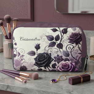 Personalized Dark Gothic Floral Travel Makeup Bag