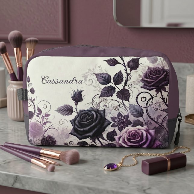 Personalized Dark Gothic Floral Travel Makeup Bag (Creator Uploaded)