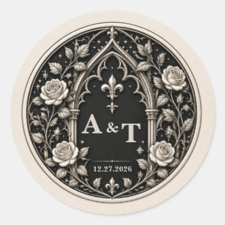Personalized Dark Gothic Wedding Monogram Classic Round Sticker