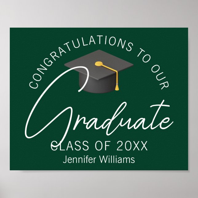 Personalized Dark Green 2025 Graduation Party Poster (Front)