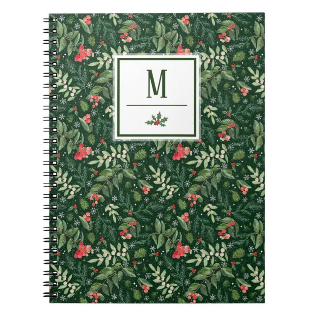 Personalized Dark Green Holly Notes Notebook (Front)