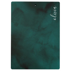 Personalized Dark Green Watercolor Monogram  Clipboard