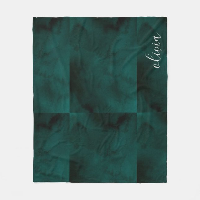 Personalized Dark Green Watercolor Monogram Name  Fleece Blanket (Front)