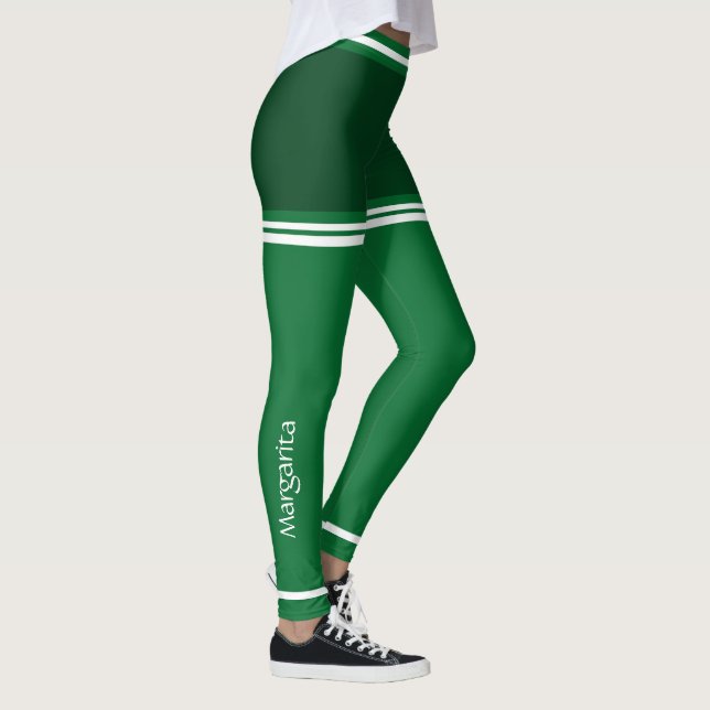Personalized Dark Green & White Cute Leggings (Right)