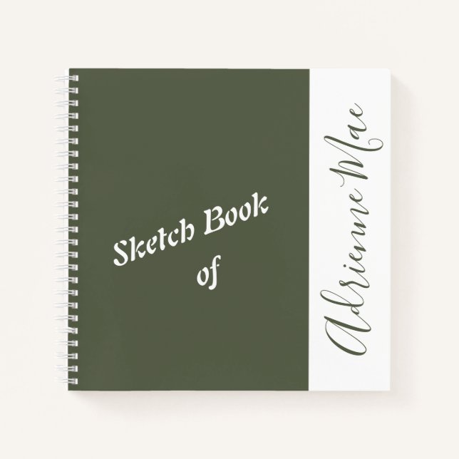 Personalized Dark Green & White Sketch Book (Front)