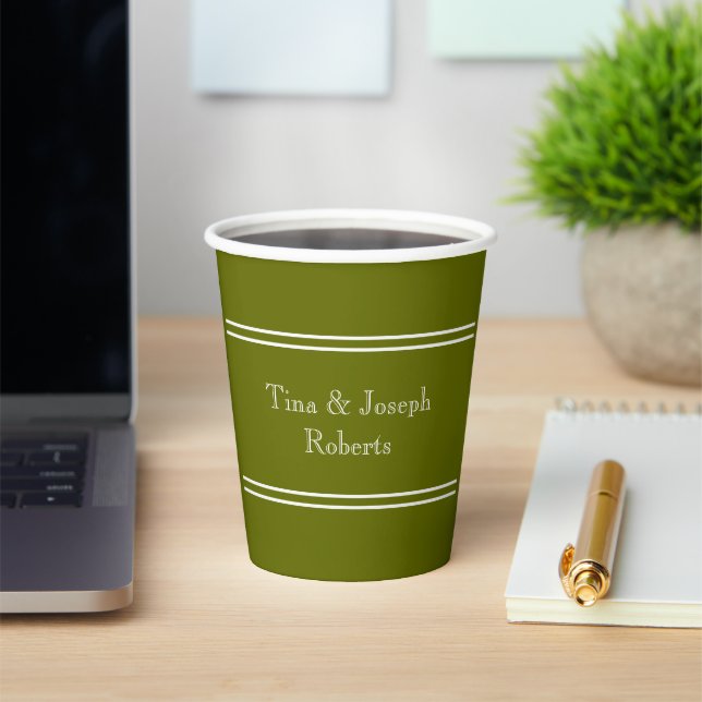 Personalized Dark Green with White Lines Paper Cups (Insitu)