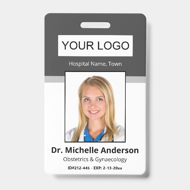 Personalized Dark Grey  Doctor Photo Identity Badge (Front)