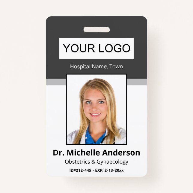 Personalized Dark Grey  Doctor Photo Identity Badge (Front)