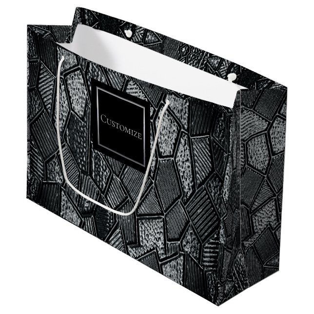 Personalized Dark Grey Mosaic Glass Large Gift Bag (Front Angled)